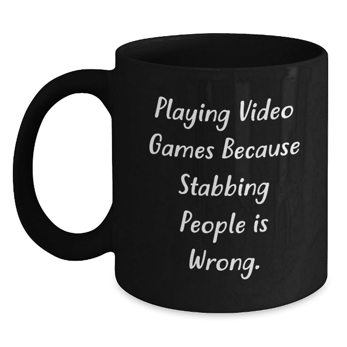 Funny Playing Video Games Gifts for Men, Women, Friends, Coworkers, Family - Black Coffee Mug - Main