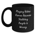Funny Playing Video Games Gifts for Men, Women, Friends, Coworkers, Family - Black Coffee Mug - Main