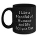 Funny Sphynx Cat Gifts for Coffee Lovers, Inspirational Mug for Graduation Unique Gifts from Friends, Handful of Humans Sphynx Cat Lover Quote Black Coffee Mug - Main