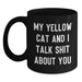 Funny Yellow Cat Gifts for Men, Women, Family, Friends from Coworkers - Black Coffee Mug with My Yellow Cat And I Talk Shit About You Quote - Main