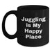 Funny Juggling Gifts for Men - Juggling Is My Happy Place Black Coffee Mug, Christmas Unique Gift Ideas, Juggling Enthusiast Mug - Main