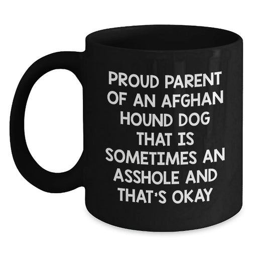 Funny Afghan Hound Dog Gifts from Proud Parents - Black Coffee Mug, Birthday Unique Presents for Men, Women, Family, and Friends - Main