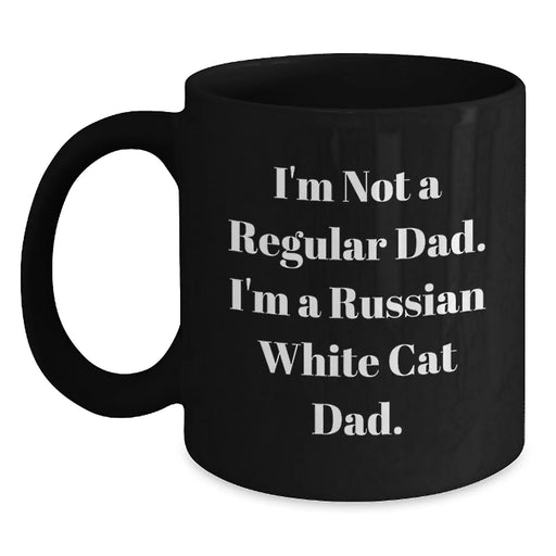 Funny Russian White Cat Dad Gifts for Men from Daughter, Unique Birthday Present Ideas for Friends, Black Coffee Mug, 11oz or 15oz - Main