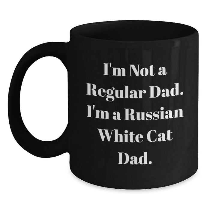 Funny Russian White Cat Dad Gifts for Men from Daughter, Unique Birthday Present Ideas for Friends, Black Coffee Mug, 11oz or 15oz - Main