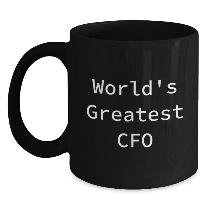 Funny World's Greatest CFO Christmas Unique Gifts for Men, Women, Friends, or Coworkers - Black Ceramic Coffee Mug - Main