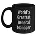 Funny General Manager Gifts - 'World's Greatest' Black Coffee Mug for Birthday - Gifts from Friends to Family, Coworkers, or General Manager - Main