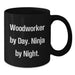 Funny Woodworker Gifts for Men, Ceramic Black Coffee Mug, 'Woodworker By Day. Ninja By Night.' Christmas Unique Mug - Additional