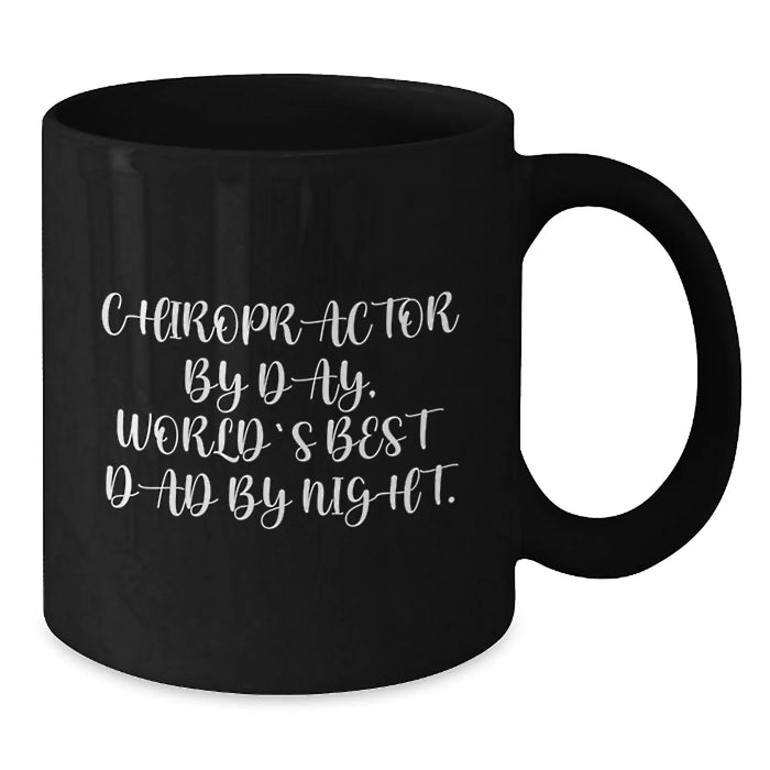 Funny Chiropractor Gifts, Black Coffee Mugs for Christmas, Chiropractor By Day, World's Best Dad By Night. - Additional