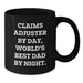 Claims Adjuster Gifts from Family - Funny Black Coffee Mugs for World's Best Dad By Night - Christmas Unique Mugs for Claims Adjusters By Day - Additional