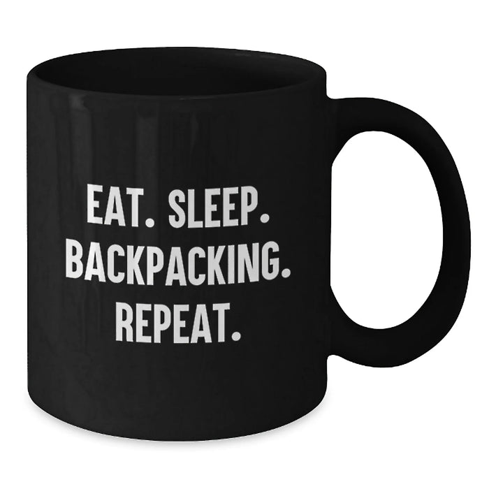 Funny Backpacking Gifts for Valentine's - 'Eat. Sleep. Backpacking. Repeat.' Black Coffee Mug - Additional