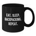 Funny Backpacking Gifts for Valentine's - 'Eat. Sleep. Backpacking. Repeat.' Black Coffee Mug - Additional