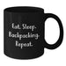 Funny Backpacking Gifts for Men Christmas Unique Presents from Friends and Family - Eat. Sleep. Backpacking. Repeat. Black Coffee Mug - Additional