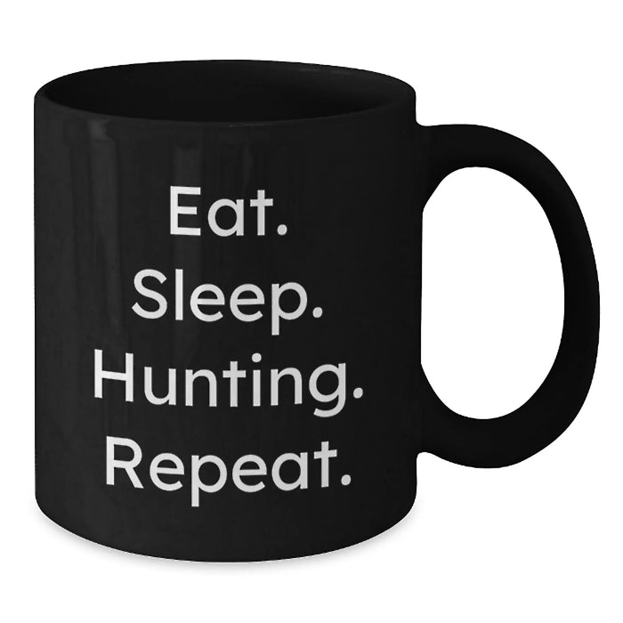 Funny Hunting Mugs Gifts for Him from Men, Eat. Sleep. Hunting. Repeat. Black Coffee Mug, Christmas Unique Gifts - Additional