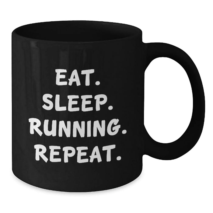 Funny Running Quotes Gifts for Men Women Friends from Family, Black Coffee Mug, Eat. Sleep. Running. Repeat. Inspirational Mug for Christmas Unique Gifts - Additional
