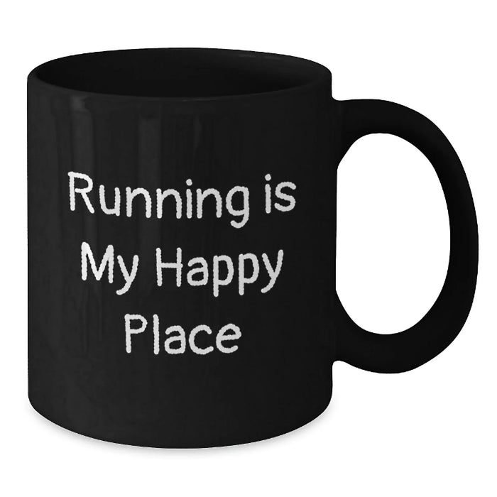 Funny Running Gifts for Her - 'Running Is My Happy Place' Quote on Black Coffee Mug for Birthday, Gifts from Women to Running Friends - Additional