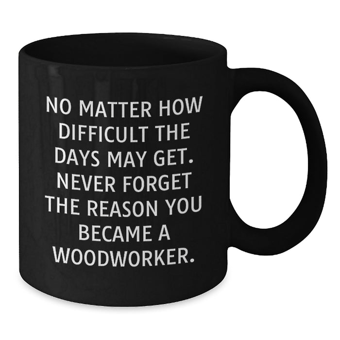 Funny Woodworker Birthday Unique Gifts from Friends, Black Coffee Mug, Inspirational Quote - Never Forget Why You Became a Woodworker, Gift for Men or Women - Additional
