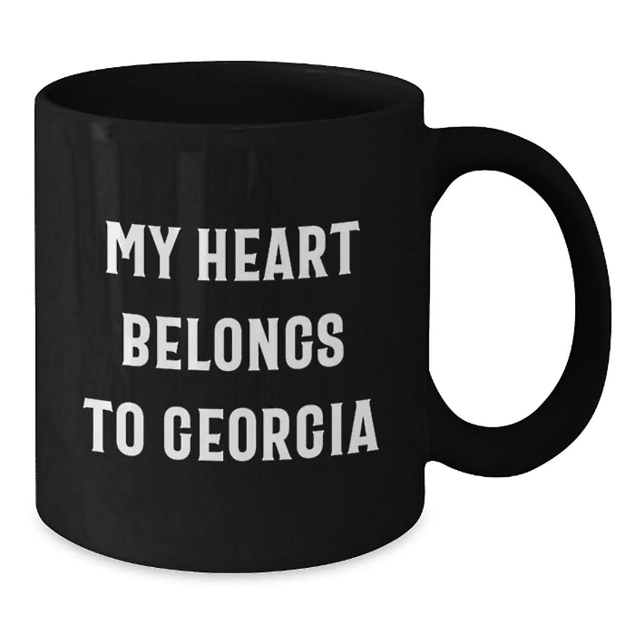 Funny Georgia Gifts for Him from Son, 'My Heart Belongs To Georgia', Unique Birthday Unique Gifts from Men, Black Coffee Mugs for Women - Additional