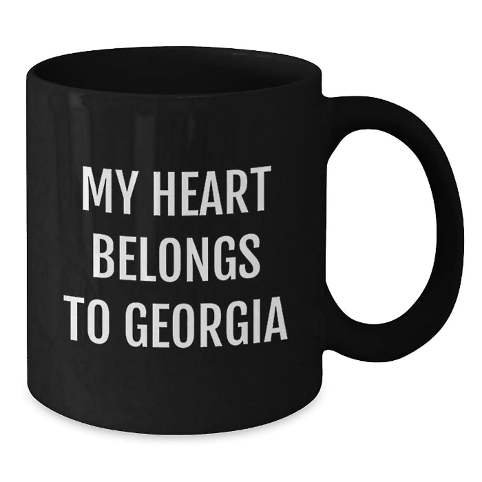 Funny Georgia Gifts for Him, 'My Heart Belongs To Georgia' Black Coffee Mug, Perfect Birthday Unique Gifts from Men to Georgia Lovers, 11oz or 15oz Ceramic Mug - Additional