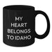 Idaho Black Coffee Mug My Heart Belongs To Idaho Funny Quote Gifts for Idaho Men, Funny Idaho Gifts for Birthday, Unique Black Coffee Mug for Idahoan Women - Additional