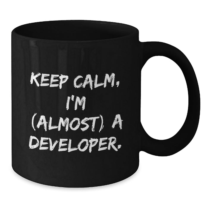 Funny Developer Gifts from Friends and Family, Keep Calm I'm (almost) A Developer Black Coffee Mug for Graduation Unique Gifts - Additional