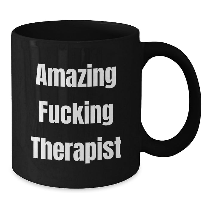 Funny Gifts for Therapist Lover - 'Amazing F--king Therapist' Quote Black Coffee Mug, Unique Graduation Gifts from Friends or Family - Additional