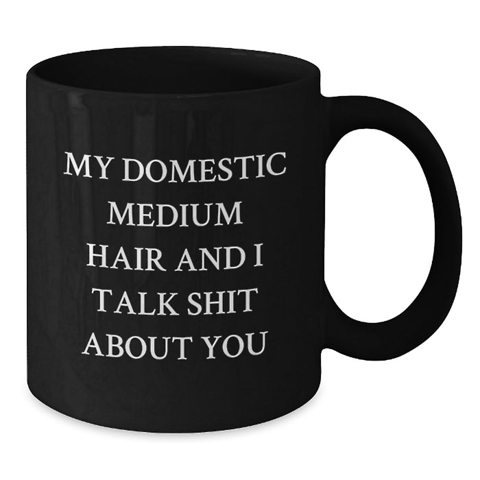 Funny Domestic Medium Hair Cat Gifts for Friends Birthday, My Domestic Medium Hair And I Talk Shit About You Quote Black Coffee Mug, Gifts from Men, Gifts for Domestic Medium Hair Cat Lovers - Additional