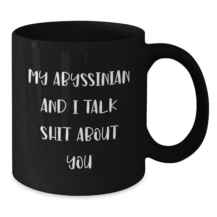 Funny Abyssinian Cat Gifts from Friends, Unique Black Coffee Mugs for Graduation, 'My Abyssinian And I Talk Shit About You' Quote - Additional