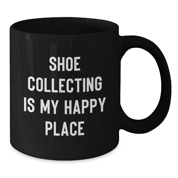 Shoe Collecting Gifts from Family, Funny 'Shoe Collecting Is My Happy Place' Black Coffee Mug for Birthday, Gifts for Shoe Collecting Enthusiasts, Microwave and Dishwasher Safe - Additional