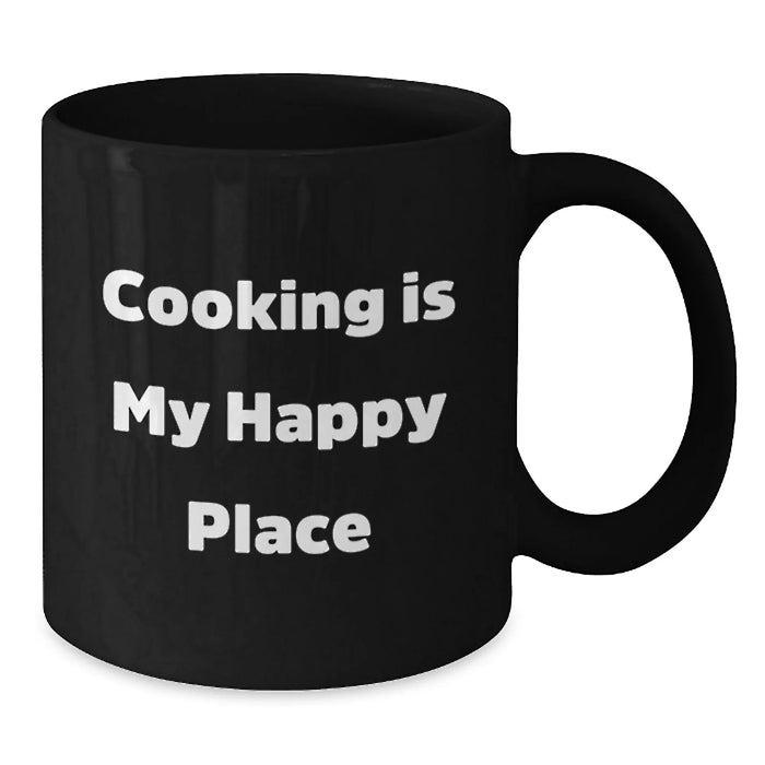 Funny 'Cooking Is My Happy Place' Black Coffee Mug for Cooking Enthusiasts Gifts from Friends, Family, or Coworkers - Unique Graduation Gifts for Men, Women, and Friends - Additional