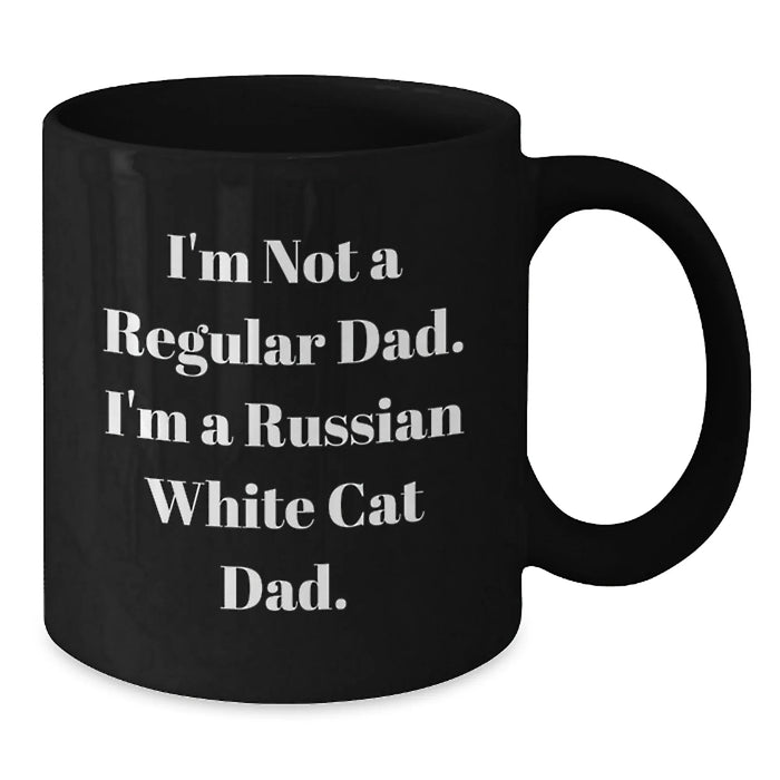 Funny Russian White Cat Dad Gifts for Men from Daughter, Unique Birthday Present Ideas for Friends, Black Coffee Mug, 11oz or 15oz - Additional
