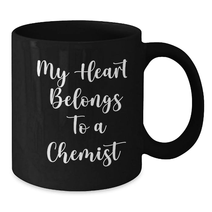 Funny Chemist Gifts from Friends, Christmas Unique Mugs for Men, Black Coffee Mug with 'My Heart Belongs To A Chemist' Quote, Ideal Gift for Chemist Lovers, Chemist - Additional
