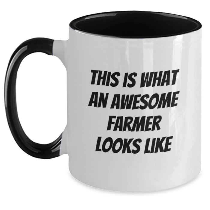 Funny Gifts for Farmer Friends Two Tone Coffee Mugs - 'This Is What An Awesome Farmer Looks Like' Inspirational Farming Quote Mug, Gifts from Family to Men and Women - Main