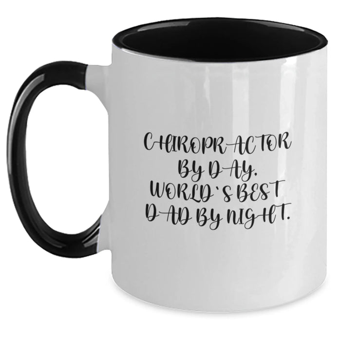 Chiropractor Gifts, Funny Two Tone Coffee Mugs with Chiropractor By Day, World's Best Dad By Night. Quote, Gifts from Family to Chiropractor Men, Unique Christmas Unique Gifts - Main