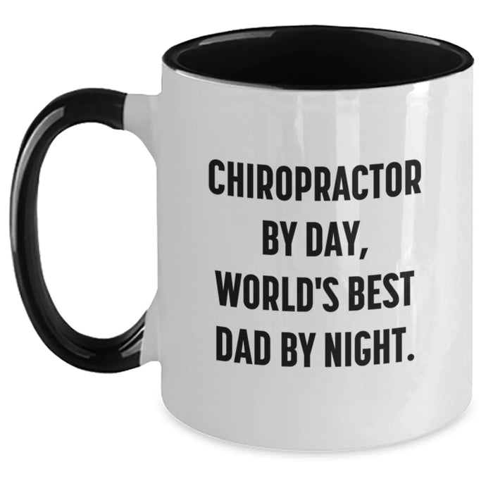 Funny Chiropractor By Day, World's Best Dad By Night Gifts from Family to Chiropractor on Valentine's Two Tone Coffee Mug - Main