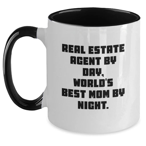 Funny Real Estate Agent Gifts from Women for Men - Christmas Unique Real Estate Agent Two Tone Coffee Mug with 'Real Estate Agent By Day, World's Best Mom By Night' - Main