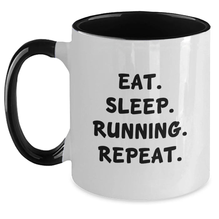 Funny Running Gifts for Men from Friends - Eat. Sleep. Running. Repeat. Two Tone Ceramic Coffee Mugs Christmas Unique Presents - Main