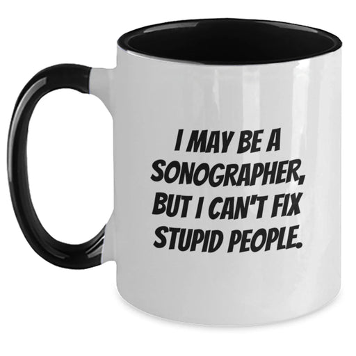 Funny Sonographer Gifts from Friends - I May Be A Sonographer, But - Two Tone Christmas Mugs for Men Women Coworkers Family - Main