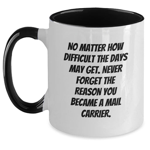 Mail Carrier Gifts from Friends, Valentine's Unique Gifts for Mail, Two Tone Coffee Mug with Funny Quote - Never Forget Why You Became a Mail Carrier - Main