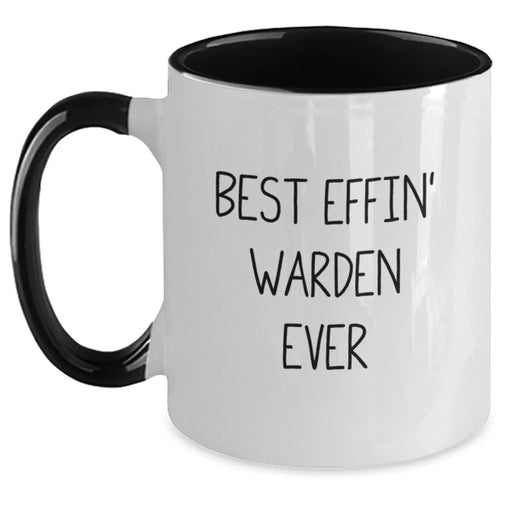 Funny Warden Quotes Two Tone Coffee Mugs, Gifts from Friends, Unique Christmas Unique Gifts for Warden, Best Effin' Warden Ever Mugs, 11oz Ceramic - Main
