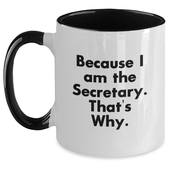 Funny Secretary Gifts, Two Tone Coffee Mug, Because I Am The Secretary. That's Why., Gifts for Secretary, Gifts from Friends - Main