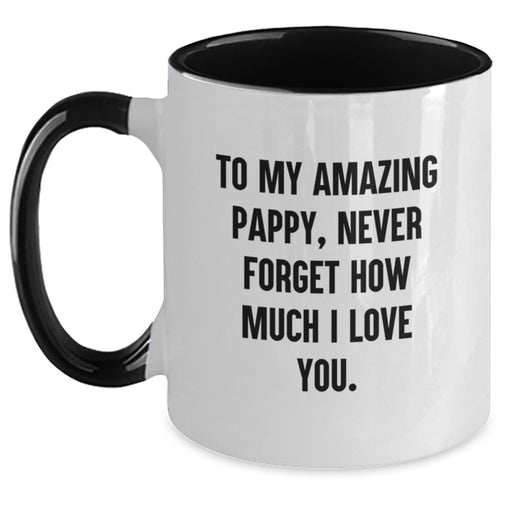 Funny Pappy Gifts from Family - Two Tone Coffee Mug for Pappy with 'To My Amazing Pappy, Never Forget How Much I Love You.' Quote, Perfect for Graduation Unique Gifts for Men - Main