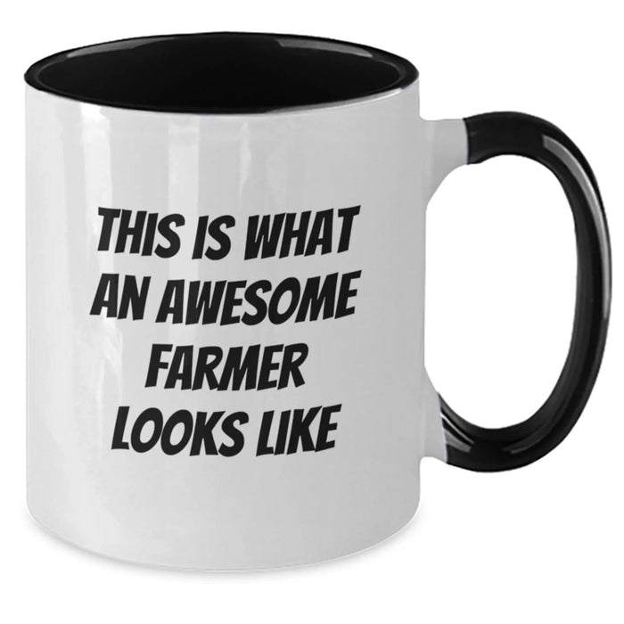 Funny Gifts for Farmer Friends Two Tone Coffee Mugs - 'This Is What An Awesome Farmer Looks Like' Inspirational Farming Quote Mug, Gifts from Family to Men and Women - Additional