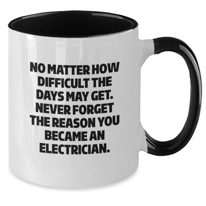 Unique Gifts from Friends and Family Electrician Funny Two Tone Coffee Mug for Christmas - Never Forget The Reason You Became An Electrician - Additional