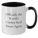 Gifts for Real Estate Agent, Funny Quote 'Officially The World's Coolest Real Estate Agent' Two Tone Coffee Mug for Birthday - Additional