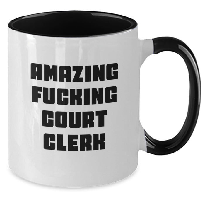 Funny Court Clerk Gifts from Friends and Family, Court Clerk Two Tone Coffee Mug, 'Amazing F--king Court Clerk' Quote, Unique Graduation Gifts for Men and Women - Additional
