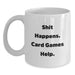 Funny Card Games Gifts for Friends and Family - White Coffee Mug with Shit Happens Quote - Unique Christmas Memorable Presents from Men - Main