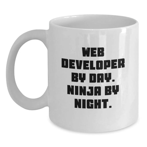 Funny Web Developer Gifts for Men - Web Developer by Day Ninja by Night White Coffee Mug - Main