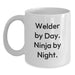 Welder Christmas Unique Gifts from Friends, Unique Funny White Coffee Mugs for Men, Inspirational Quote 'Welder By Day. Ninja By Night.' - Main