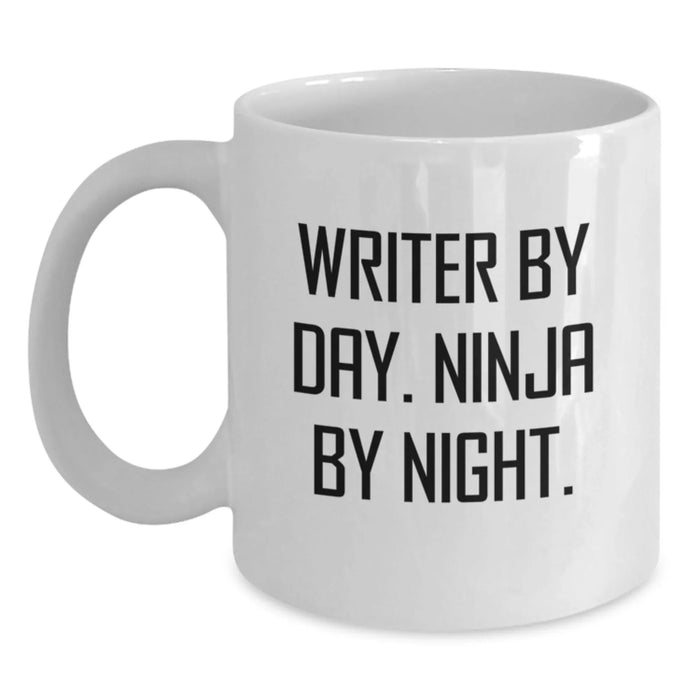 Funny Writer Gifts for Men, White Coffee Mug - 'Writer By Day, Ninja By Night', Christmas Unique Presents - Main