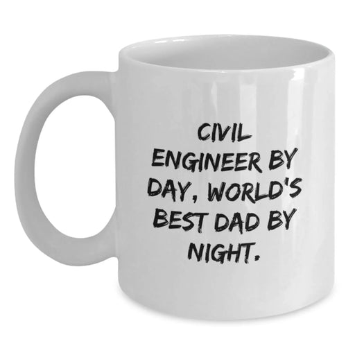 Funny Civil Engineer Gifts, White Coffee Mug for Civil Engineer Dad, 'Civil Engineer By Day, World's Best Dad By Night' Christmas Unique - Main